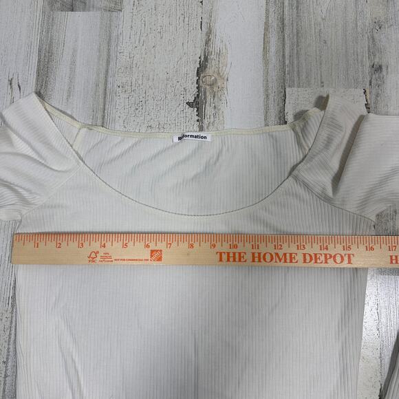 Reformation Ribbed Tee L | Ivory Long Sleeve | Tencel Blend | MSRP $68 - Picture 7 of 8